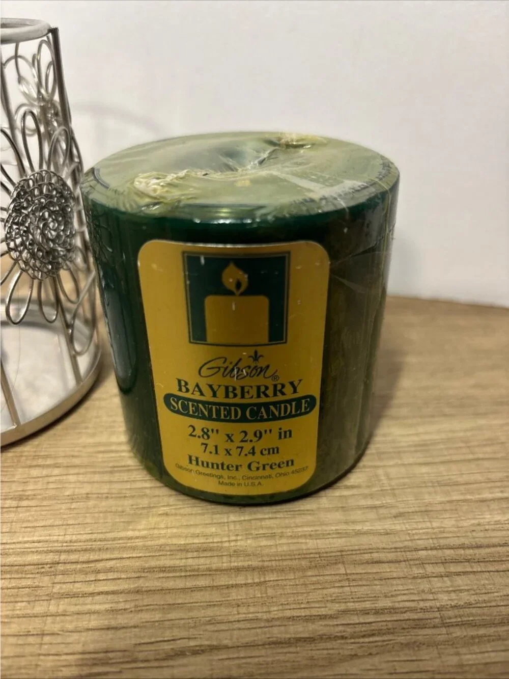 Gibson Bayberry Scented Candle Hunter Green With Silver Floral Candle Holder USA